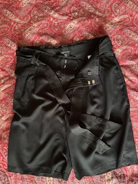 Banana Republic Black Satin Tie-Waist Bermuda Shorts